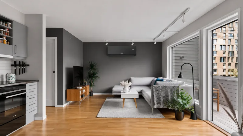Airco-binnenunit in één ruimte van een appartement