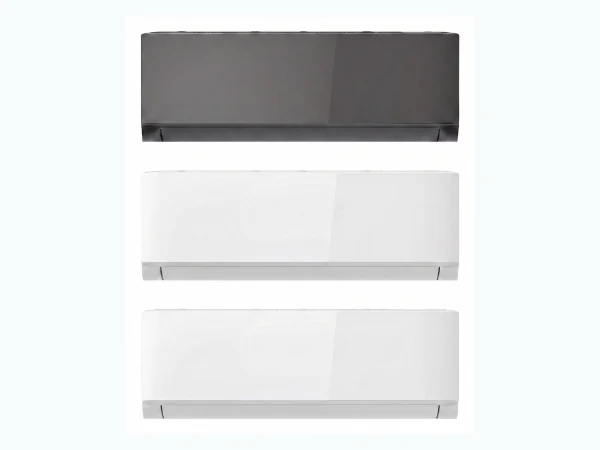 Drie airco-binnenunits in wit en zwart